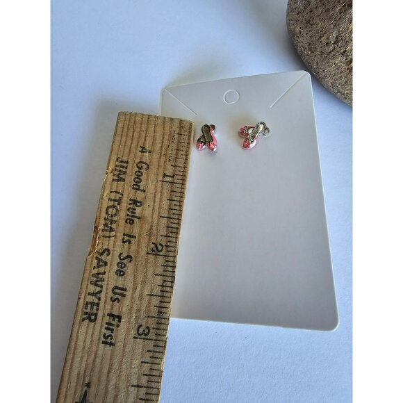 Extra Small Dainty Pink Ballet Slipper Pierced Post Earrings Pink Butterfly Back - Picture 8 of 8